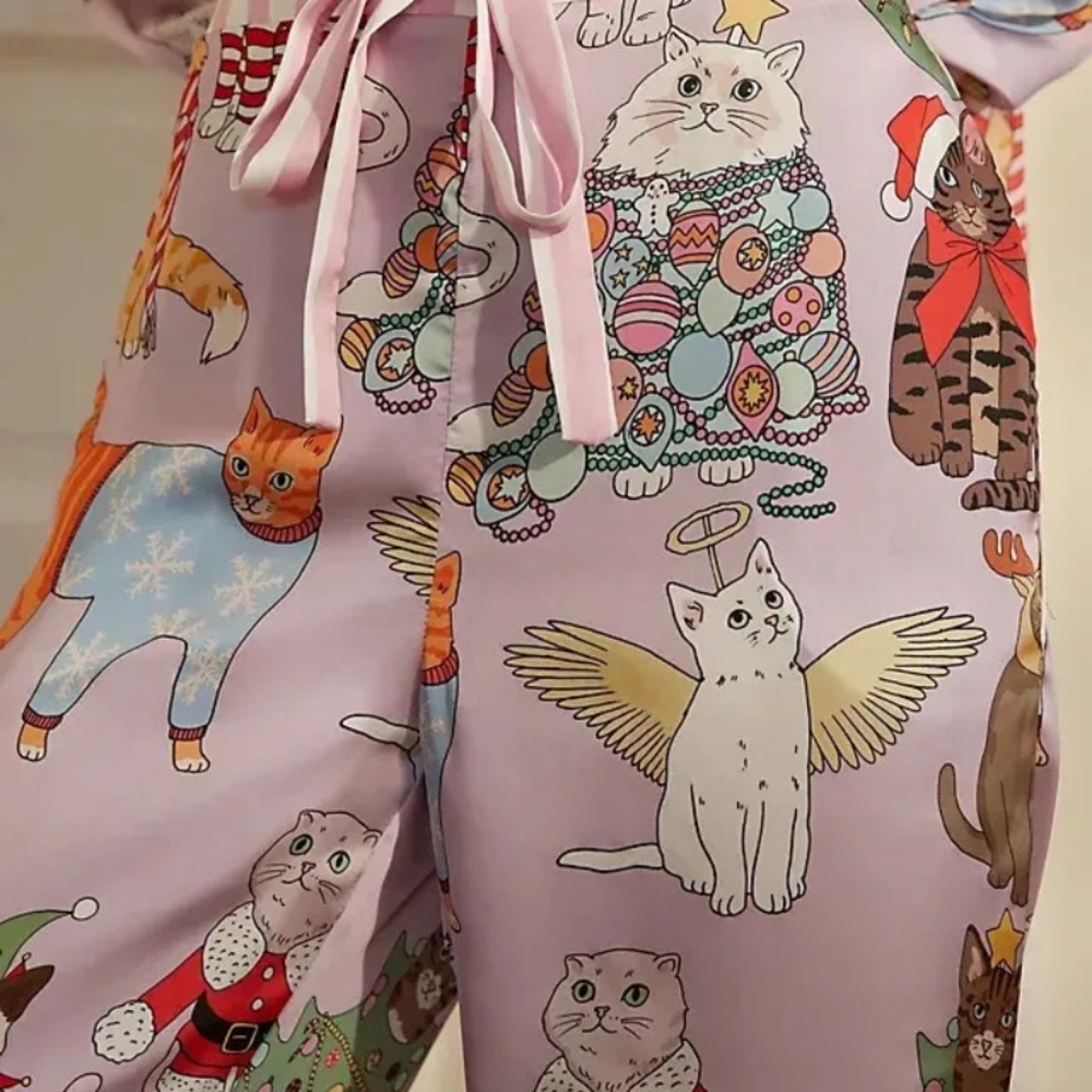 Anthropologie Karen Mabon Christmas cat pajamas xxl new with tags - Picture 9 of 13